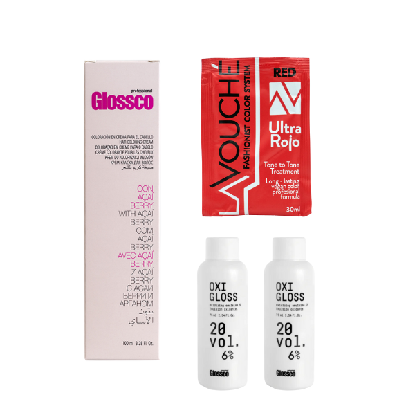 Pack Rojo Intenso Glossco 7.66 – Tintura + Oxidante + Matizador Refrescante