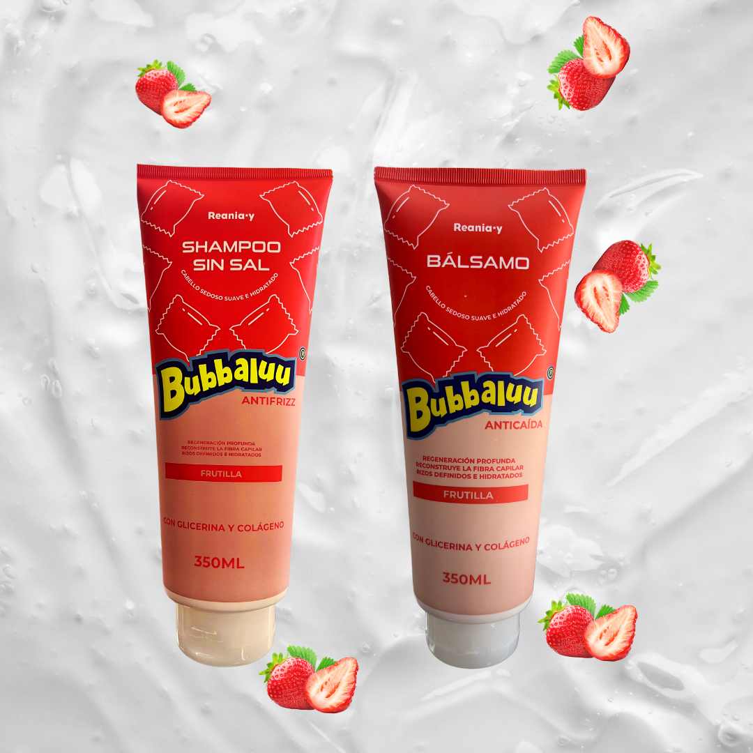 Kit Shampoo y Bálsamo Frutilla Bubbaluu – Rutina Frutal de Hidratación y Brillo