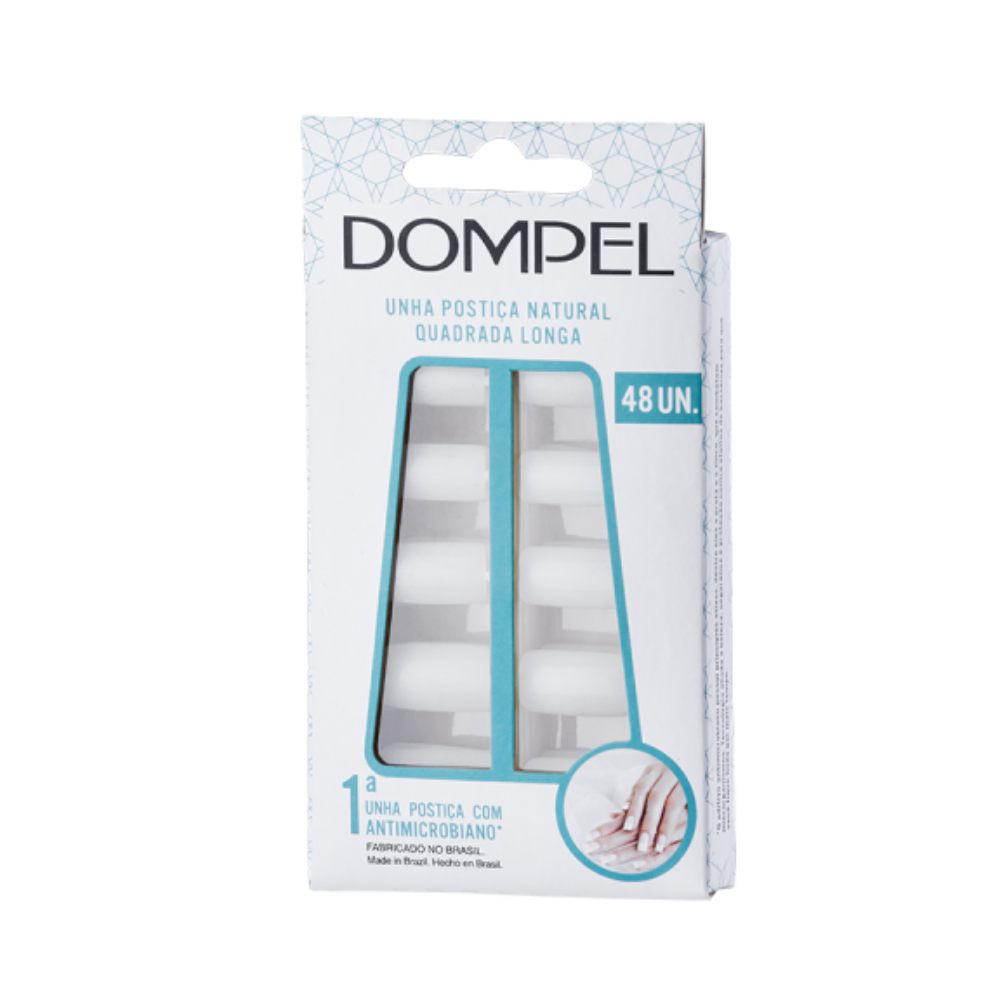 Uñas postizas natural larga cuadrada Dompel 48 unidades