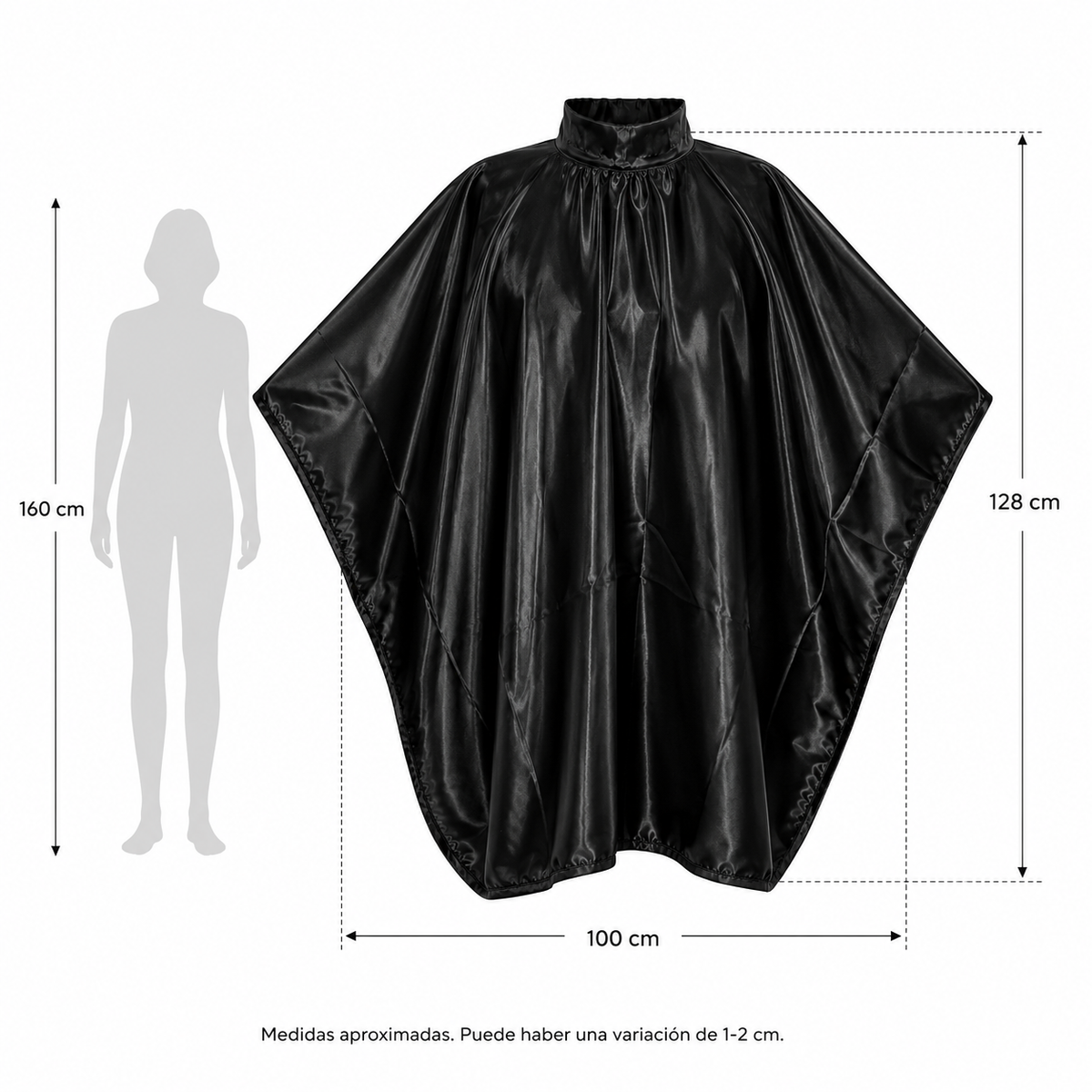 Capa de Tafetán Negra para Peluquería | Ligera y Profesional con Velcro