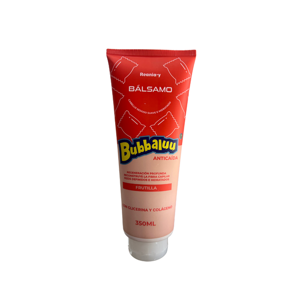 Bálsamo antifrizz Bubbaluu aroma a frutilla con glicerina y colágeno 300 ml.
