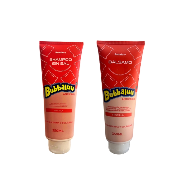 Kit Shampoo y Bálsamo Frutilla Bubbaluu – Rutina Frutal de Hidratación y Brillo