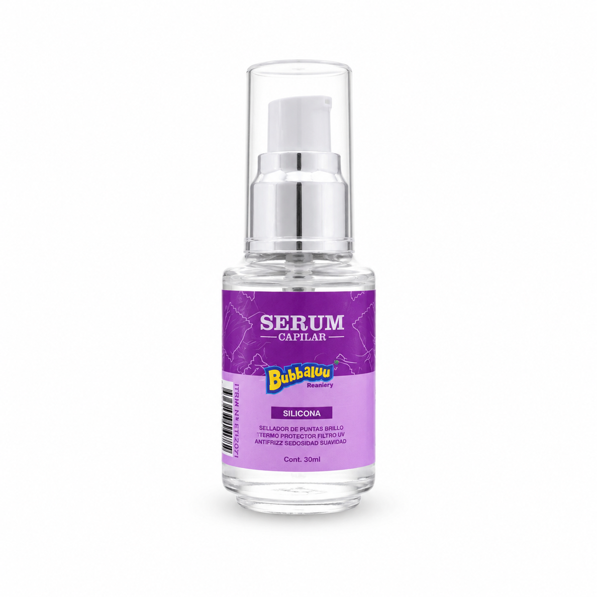 Serum capilar Bubbaluu con filtro UV, antifrizz y suavidad Aroma Uva 30 ml.