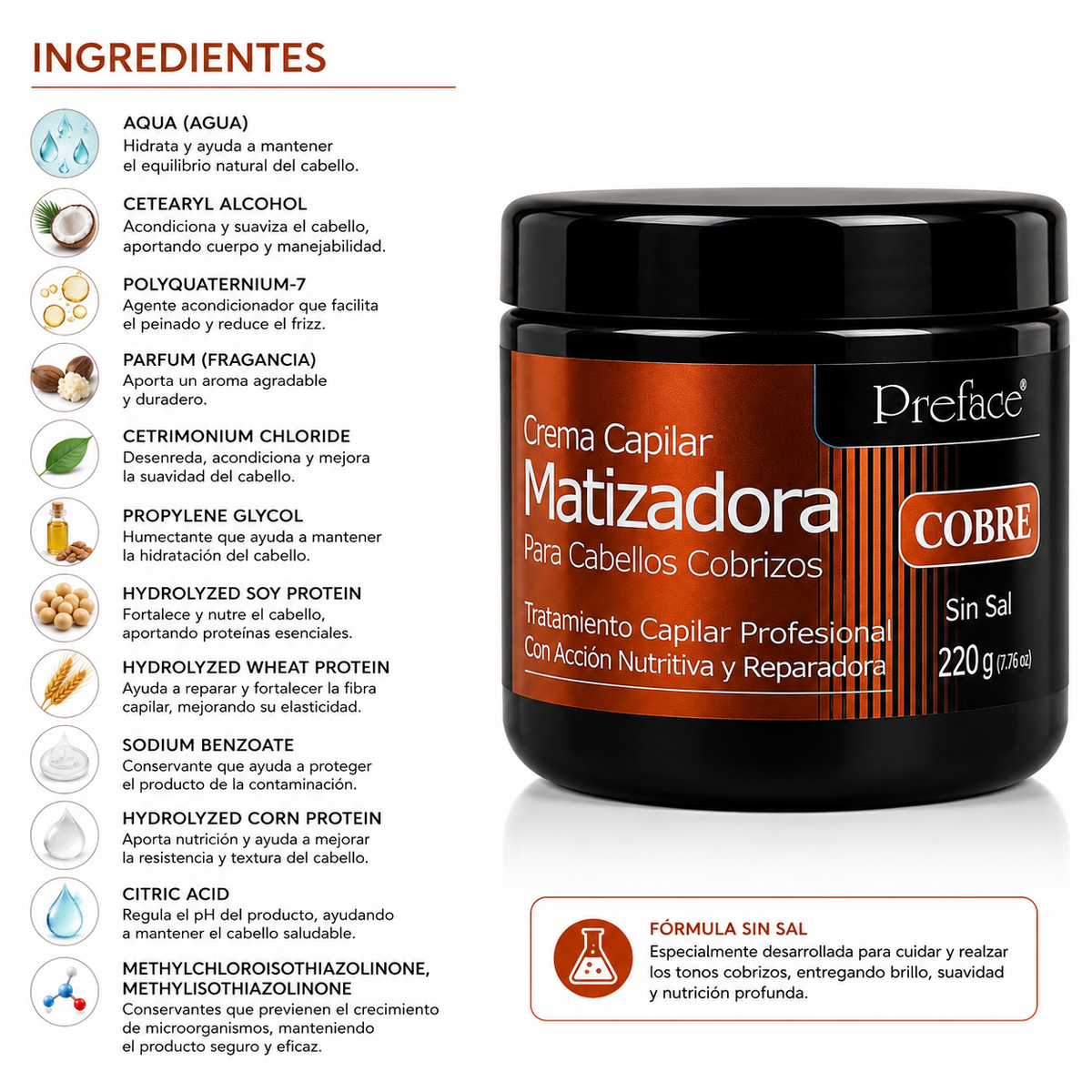 Crema matizadora Preface cobre 220 gr.