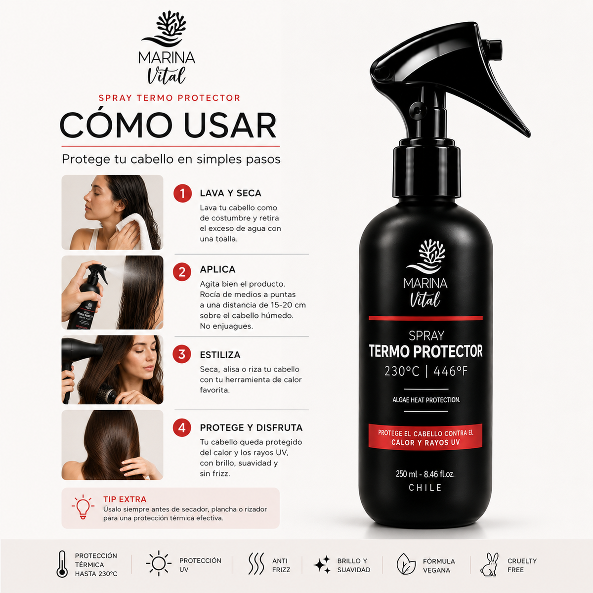 Protector Térmico Marina Vital 250 ml | Protección contra el Calor, Frizz y Rayos UV