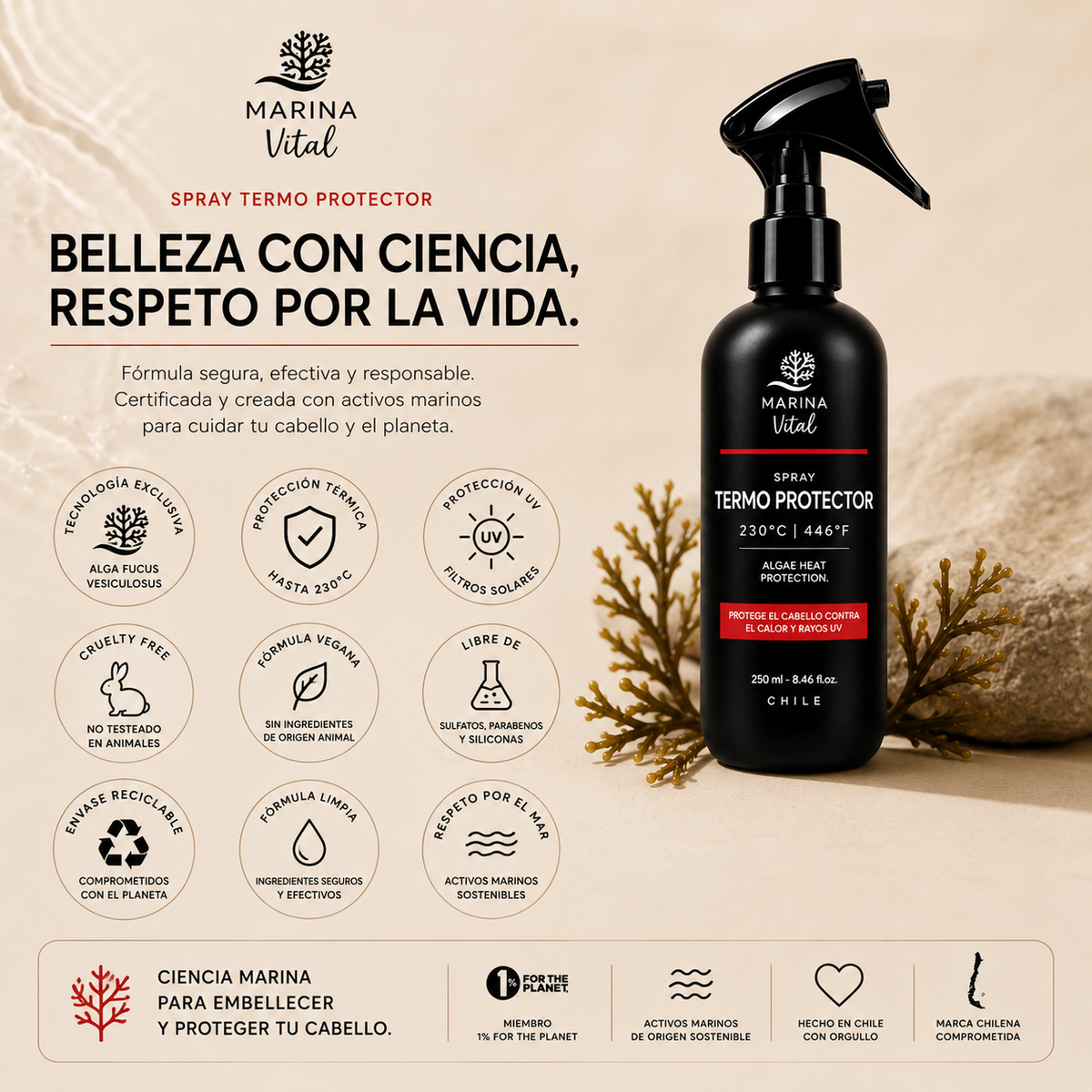 Protector Térmico Marina Vital 250 ml | Protección contra el Calor, Frizz y Rayos UV