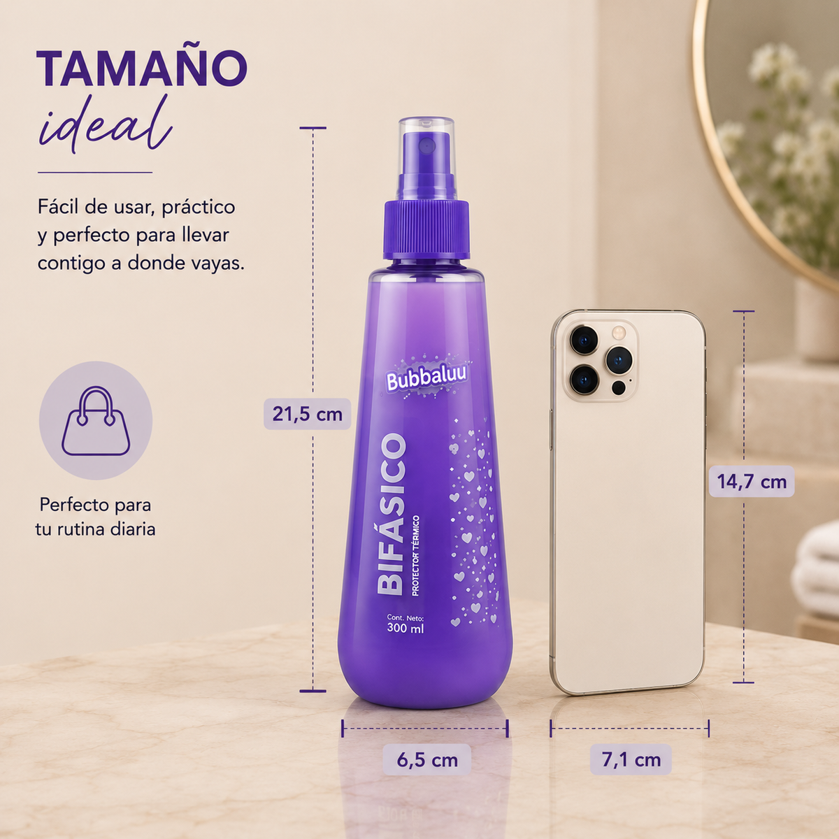 Termo Protector Bifásico Bubbaluu Aroma Uva 300 ml | Protector Térmico Antifrizz con Protección UV