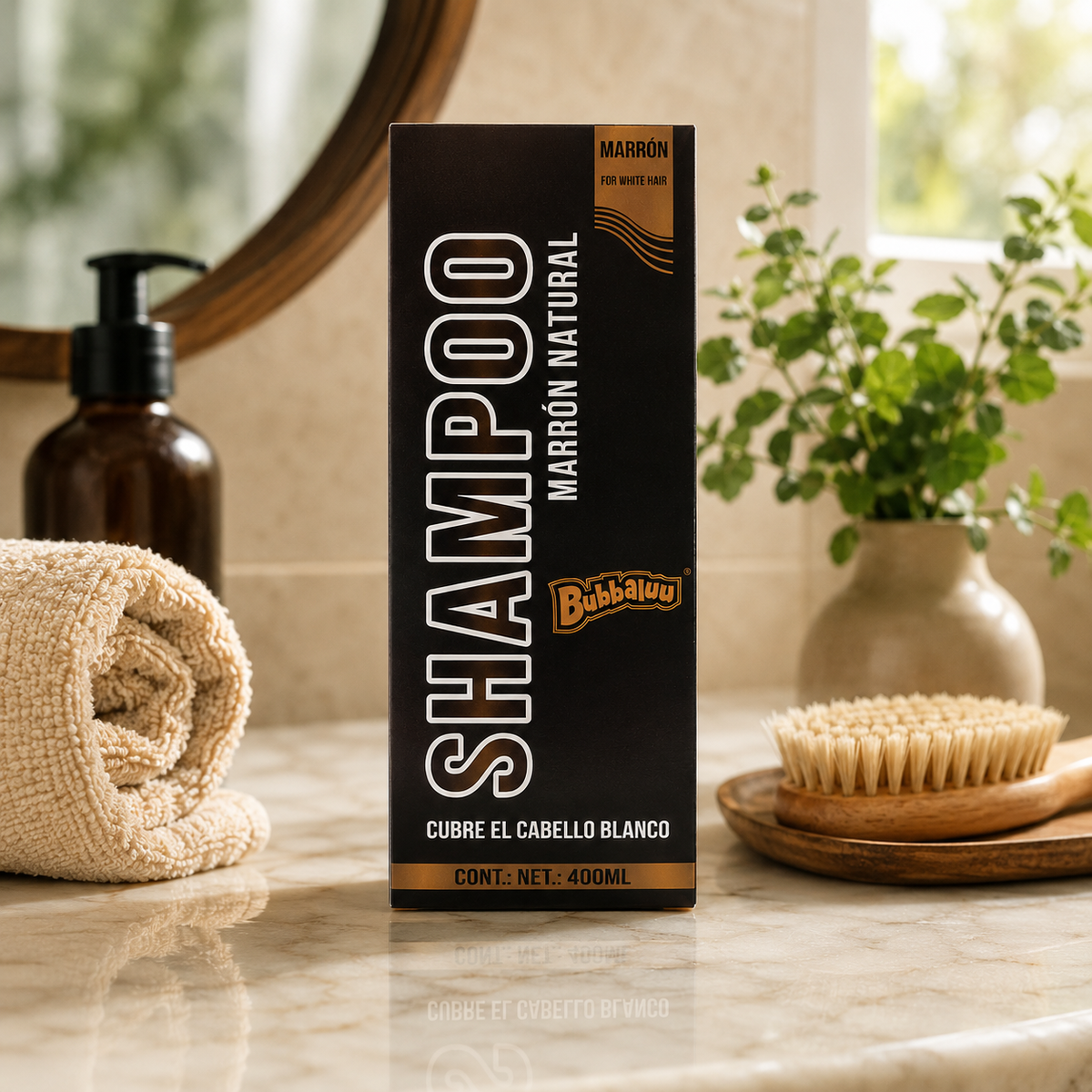 Shampoo Cubre Canas Shampoo Marrón Natural Bubbaluu 400 ml