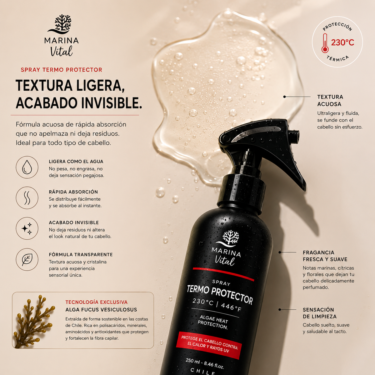Protector Térmico Marina Vital 250 ml | Protección contra el Calor, Frizz y Rayos UV