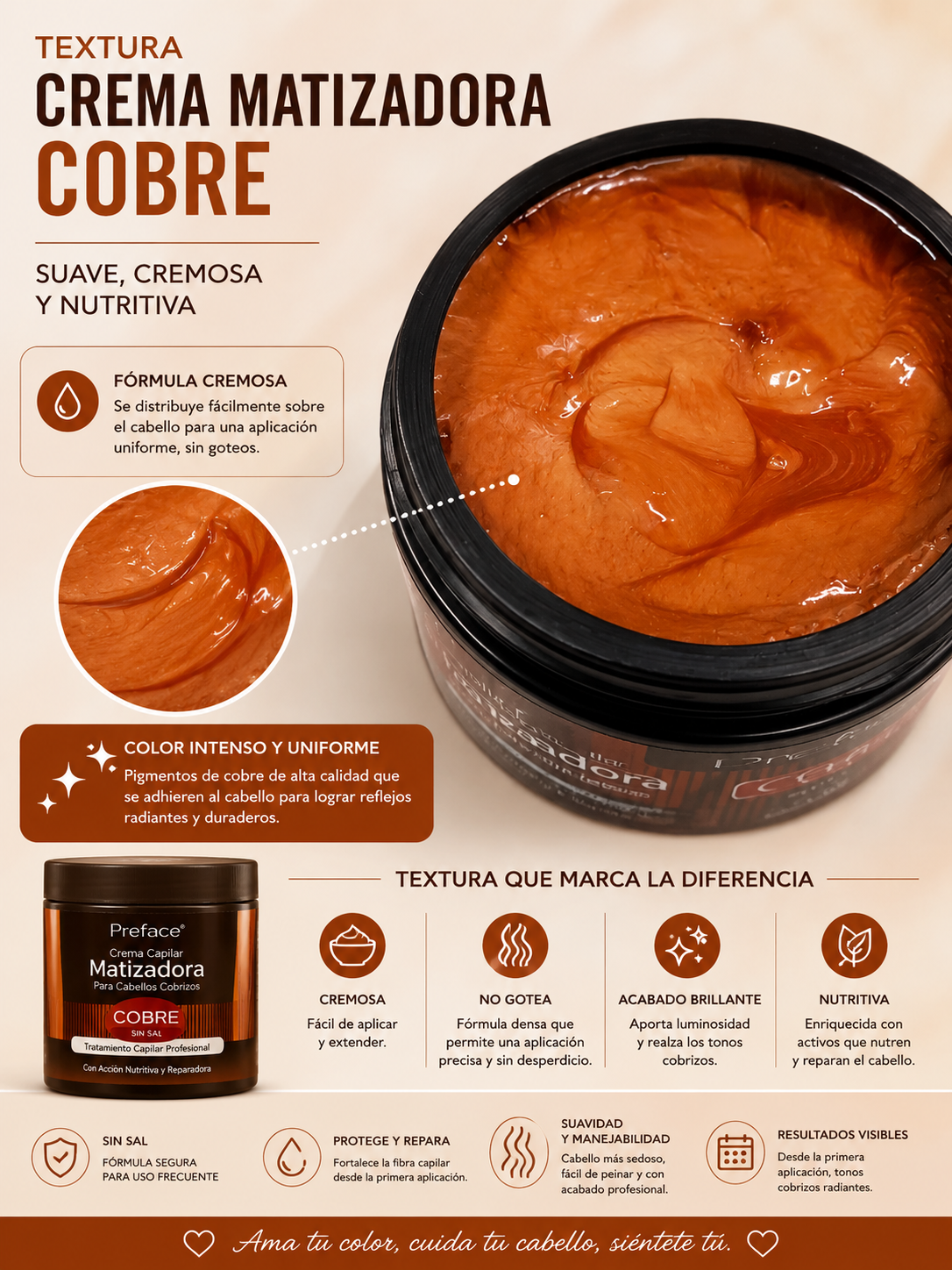 Crema matizadora Preface cobre 220 gr.