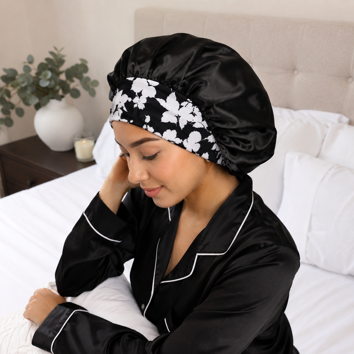 Gorro Satín antifrizz cabellos ondulados y rulos