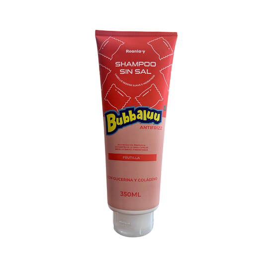 Shampoo Bubbaluu Antifrizz aroma a frutilla con glicerina y colágeno 330 ml.